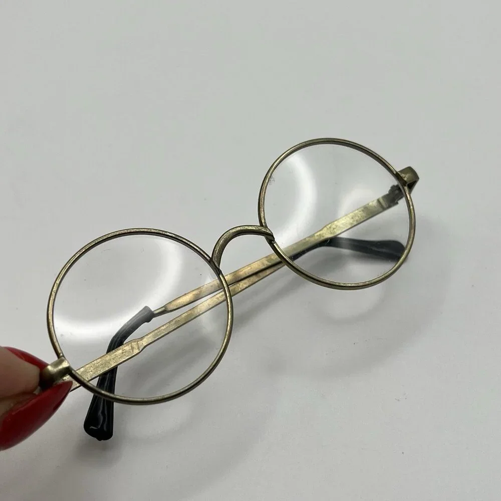 Vintage 70s Brass Round Eyeglasses Retro Wire Frame Toy Doll Kids Costume